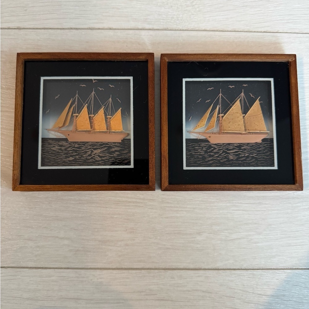 Vintage Miniature Cork Sail Boat Wall Art Hangings